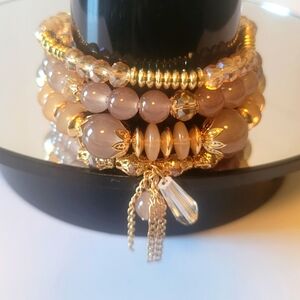 Women's Gold and Brown Multi-Strand Beaded Bracelet